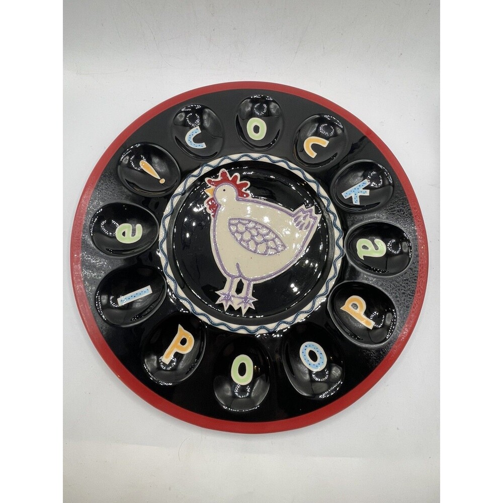 Ceramic Deviled Egg Platter COCKADOODLE by Becky Denny Chicken Center 12"